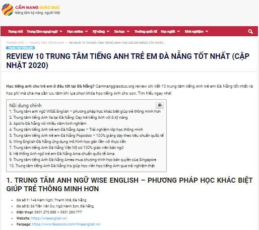 Báo Cẩm nang giáo dục nói về WISE ENGLISH