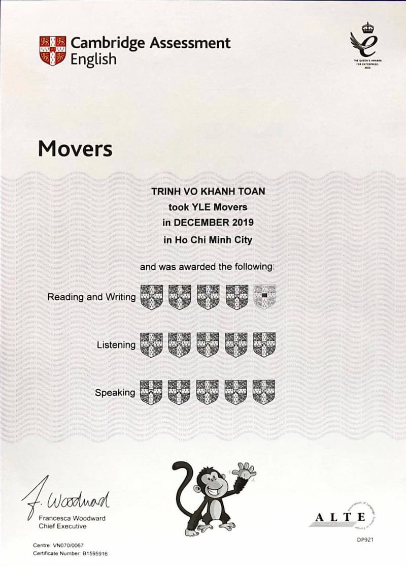 Chứng chỉ Cambridge Movers cho trẻ em