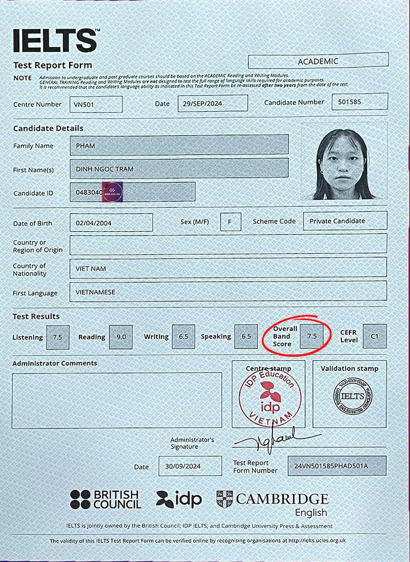 Pham Dinh Ngoc Tram IELTS 7.5