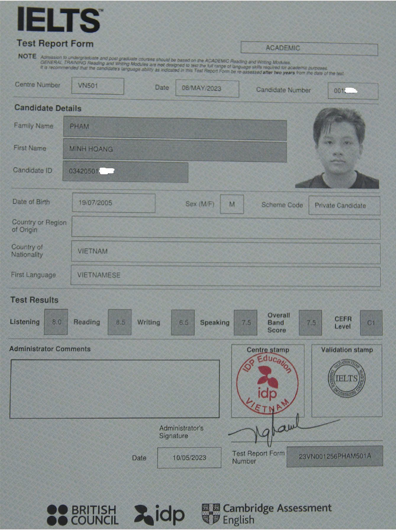 Pham Minh Hoang IELTS 7.5