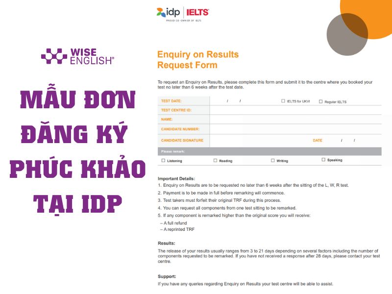 Mẫu đơn đăng ký phúc khảo thi IELTS tại IDP