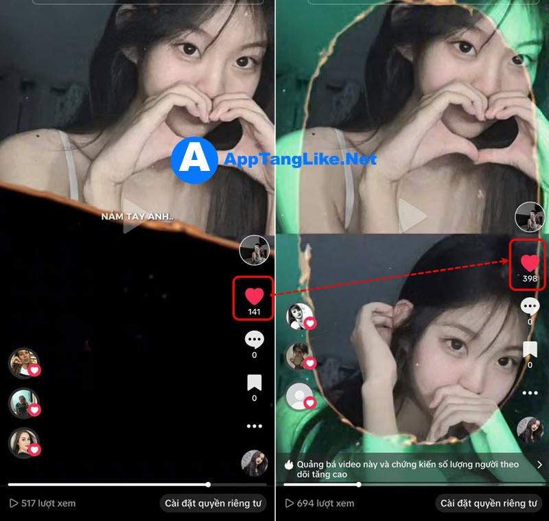 Mua Tim Tiktok UY TÍN - GIÁ RẺ tại AppTangLike.NET 10 Lượt tim tăng nhanh chóng sau vài phút