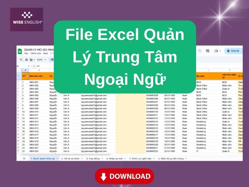 File EXCEL quản lý trung tâm ngoại ngữ