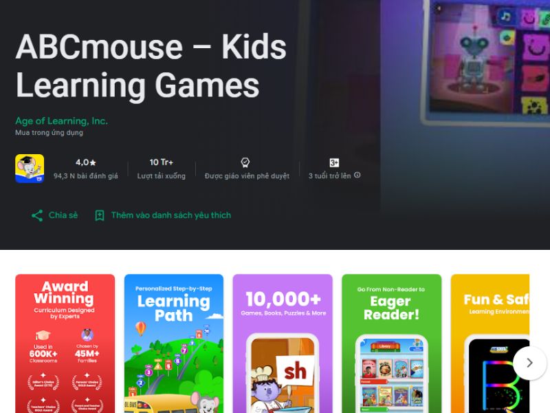App học từ vựng tiéng anh cho bé ABCmouse