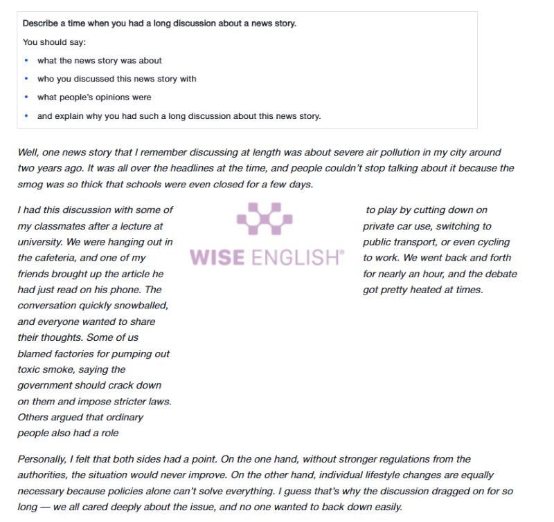 Đáp án part 2 giairi đề Cambridge 20 Test 4 Speaking